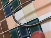 Massive uncut cum explosion in a shower on a vacation in slow motion