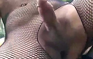 Outdoor threesome for a blonde tranny satisfaction
