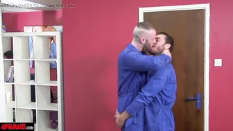 Muscled British builders in jockstraps suck and rim in hardcore gay scene