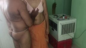 Married Glamour Women Orange Saree Standing Position Romance