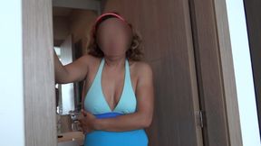 My beautiful wife shows off on the beach in bikini, real cuckold husband