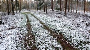 Heating and Beating up Her Tits in Icy Woods