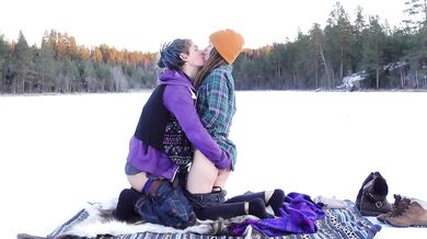 Ice cold karezza on the frozen lake Swedish sex