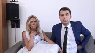 Married blonde pay off the debt by having cuckold sex