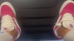 Red van sneakers on leg press @ gym