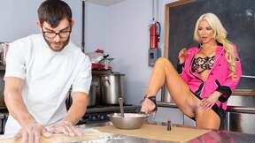 ”Lustful Blonde Gets The Cook's Attention Quickly with her incredible body”