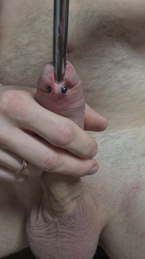 cock probing slow motion deep sound, penis piercing