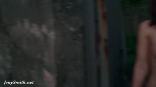 Jeny Smith is walking naked through an abandoned factory.