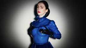 Seductive sound of a blue latex blouse (1080p)