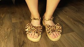 Feet in New Sandals with Slow Walking and Foot Close Ups