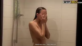 Legal-age Katya sucks dick in the shower for us