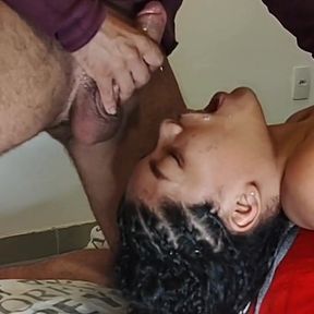 Stepdaughter Deepthroat Upside Down with Cumshot in the Face and Piss in the Throat Part 1
