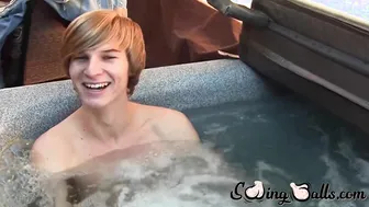 Blonde twink William Steel jerks off on the beach and cums hard