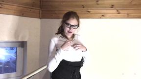 Sexy secretary deep anal and cum on glasses