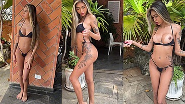 Make off Backstage from naked photoshoot with petite Busty Skinny Brazilian Teen
