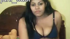 Delightful fat Indian lady in lingerie in front of webcam