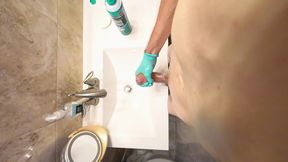 Amateur Guy Hard Jerking off His Uncut Huge Cock in Latex Glove and Take Massive Cumshot with Lot of Sperm