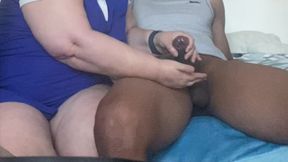Handy GILF Handles Black Cock in Her Hand Nice