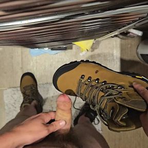 Piss and cum for leather work boots and leather hiking boots