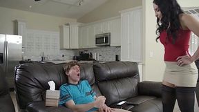 Hot Milf Sheena Ryder in stocking punishes perv stepson for jerking off