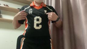 Cosplayer Kageyama gets teased by his big-cocked anime character.