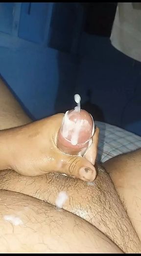 Jerking off my already cum covered dick till I cum again