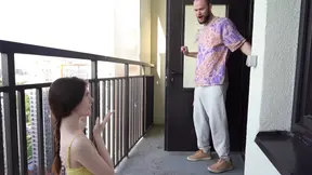 Tight pussy girl caught and seduced in front of the elevator