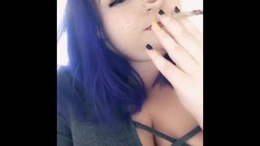 Hot and curvy smoker with big natural tits