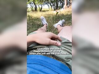 Cumshot flash for a cutie tanning at the sun