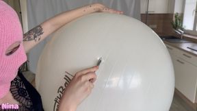Popping my inflatable Exercise Ball with a BDSM Painwheel