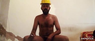 Worker is smoking, foot and ass