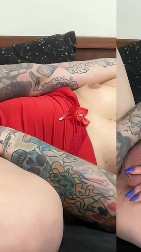 Tattooed Trans Girl Cum Playing with Her Hole and Dick