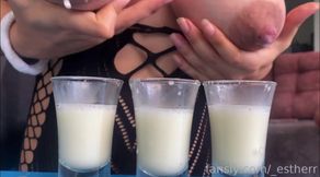 Filling Three Glasses with Fresh Breast Milk From My Full Breasts