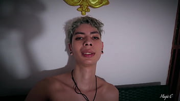 POV Cameraman gives a nice oil handjob to a big dick skinny twink and makes him cum hard