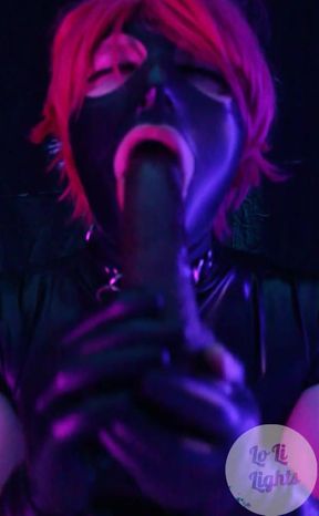 Black Latex Pink Hair BBC DILDO Blowjob
