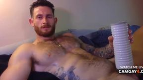 Pumped Up Guy Masturbating His Penis With A Fleshlight