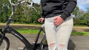 real public desperate wetting accident in pants outside cycling