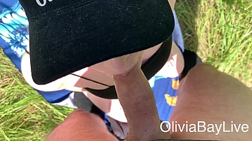 Olivia Bay riding a cock on the sunny day