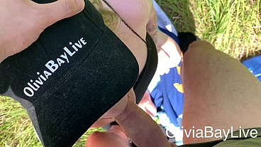 Olivia Bay riding a cock on the sunny day