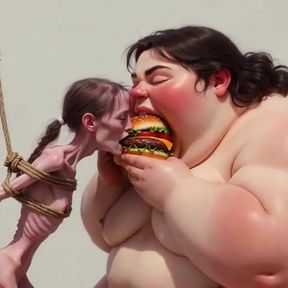 Intense Feeding Session - SSBBW Humiliates and Fattens Thin Girl
