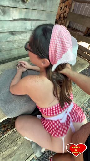 Sexy Gingham Girl Gets Pounded and Gets a Creampie Outdoors on the Farm Part 2