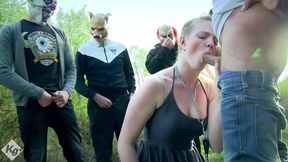 teen cum slut carly rae has her boyfriend take her to the woods to suck off perverted older guys while they fuck