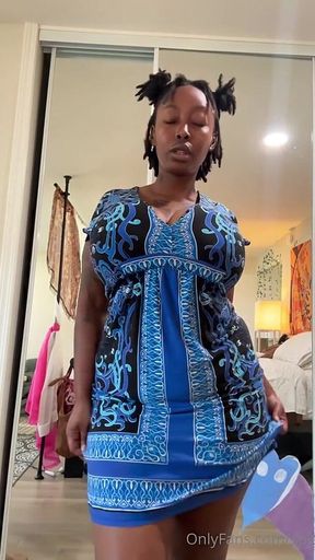Chubby Ebony in Dress Showing Her Big Tits & Ass