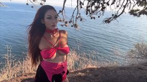 Artemisia Love sexy smoking outdoor and flashing her natural perfect tits in public