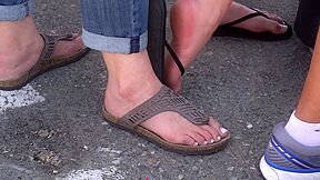 Dirty Filming Sexy Female Feet In Flip Flops In Public