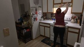 Unaware Housewife Cleans Kitchen with Buttcrack Exposed
