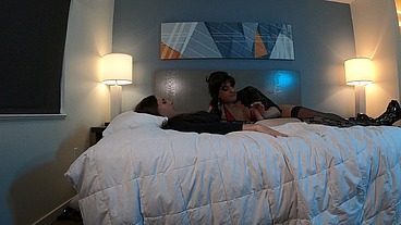 Sexy Brunette Crossdresser Sucks Femboy's Cock