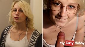 German blonde with amazing body gives a handjob and gets a facial