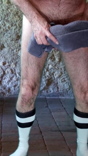 Hairy Man Ties His Cock and Balls and Jerks off