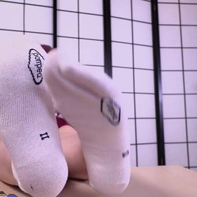 Purple-haired Diva Flaunts Her Smelly Feet in Socks and Dirty Sneakers